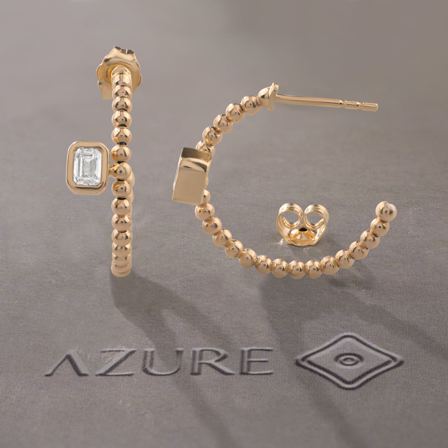 Beaded Emerald Diamond Hoop Earrings
