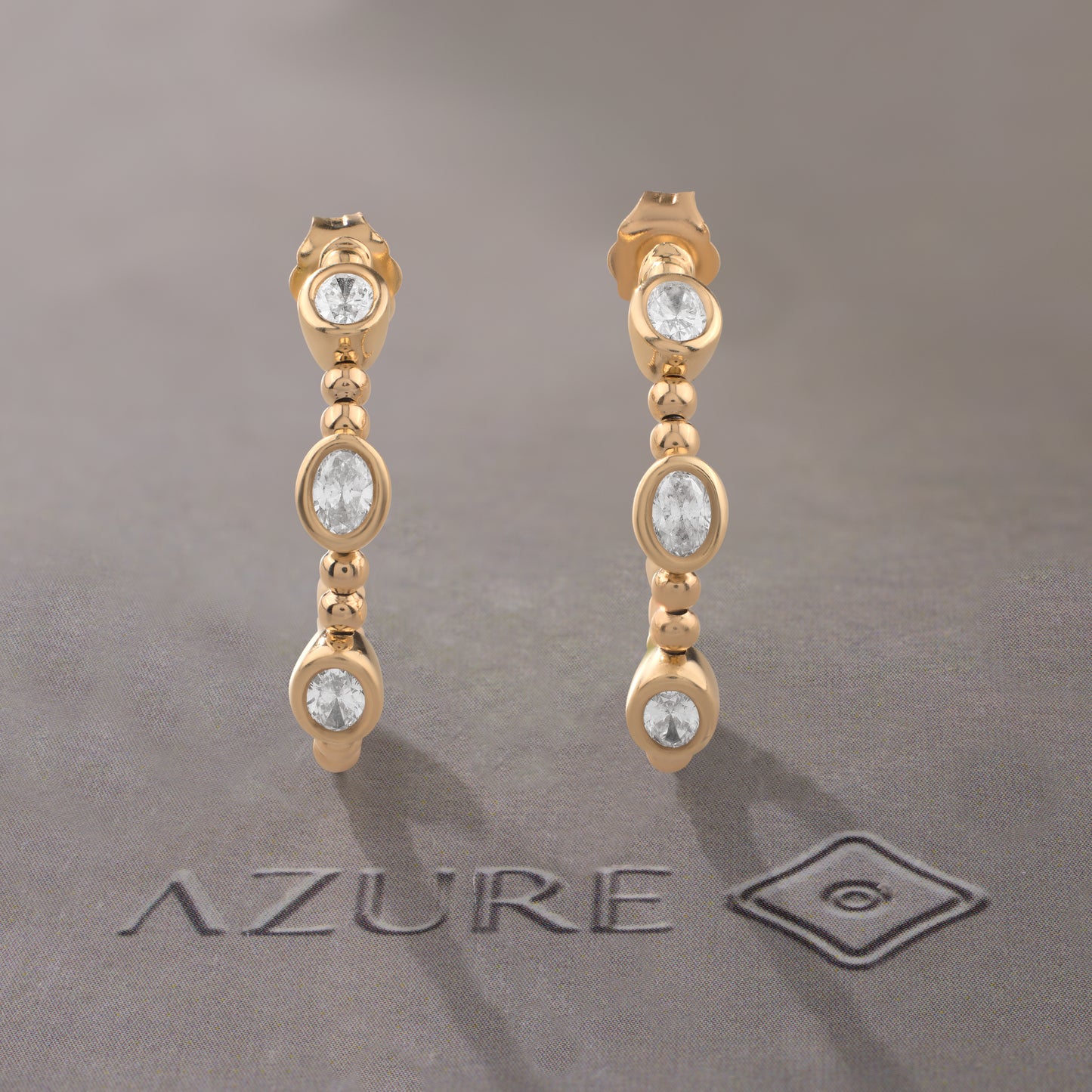 Beaded Oval Diamond Hoop Earrings