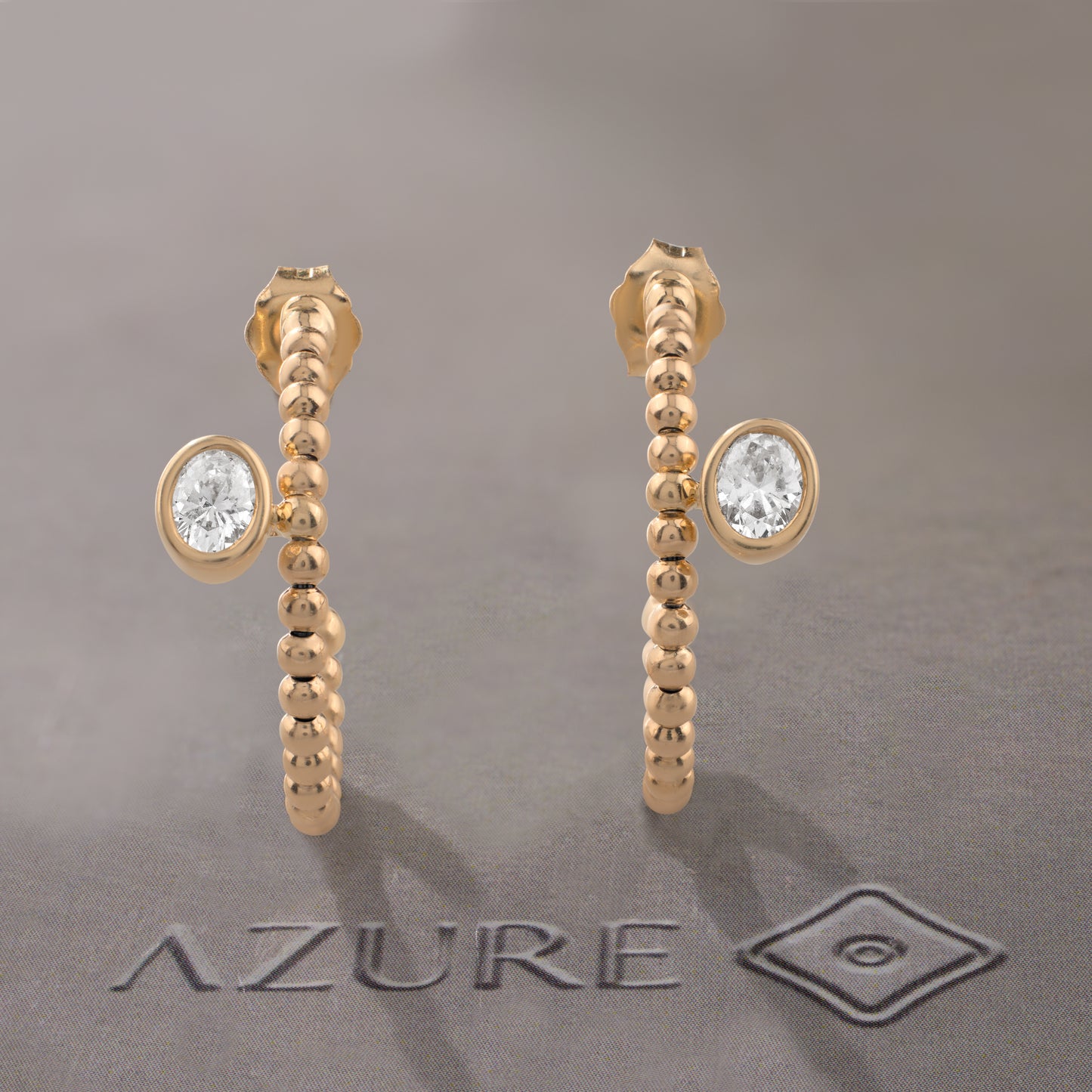 Beaded Oval Diamond Hoop Earrings