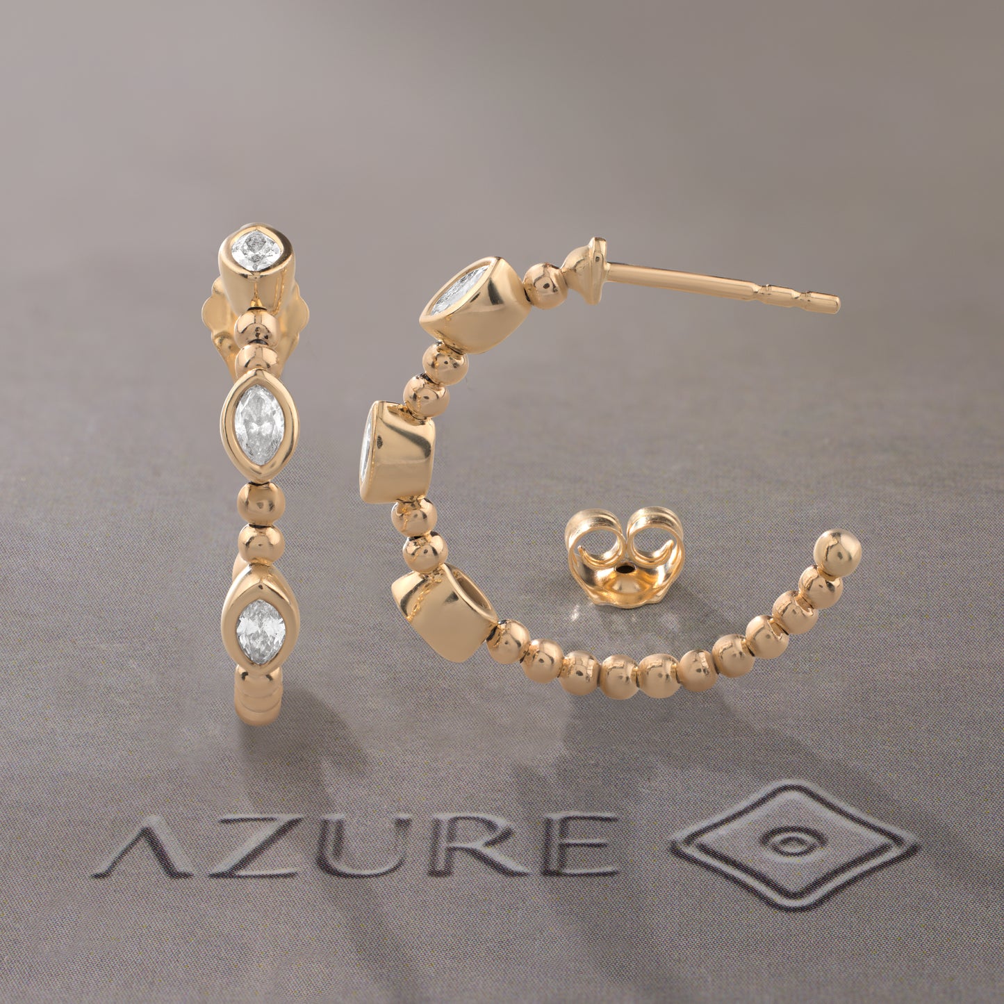Beaded Marquise Diamond Hoop Earrings