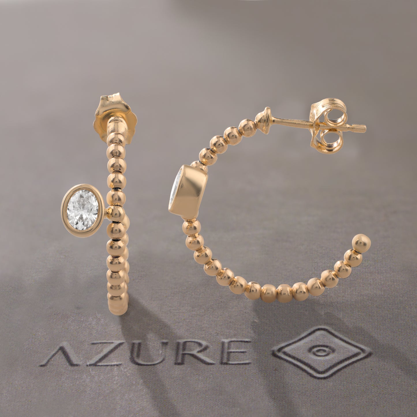 Beaded Oval Diamond Hoop Earrings