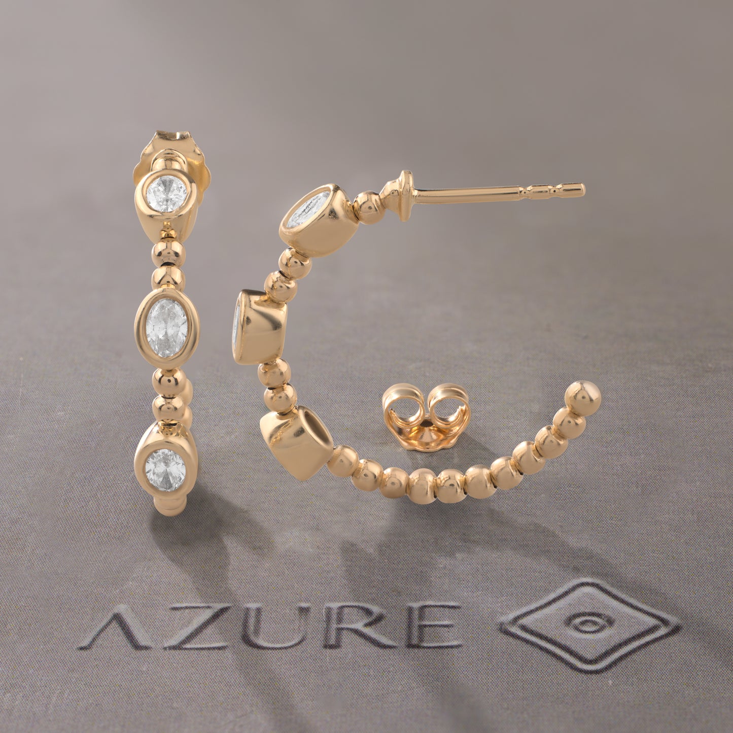 Beaded Oval Diamond Hoop Earrings