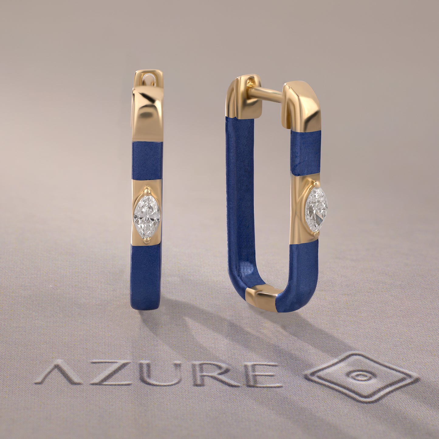 Blue Enamel Marquise Diamond Earrings
