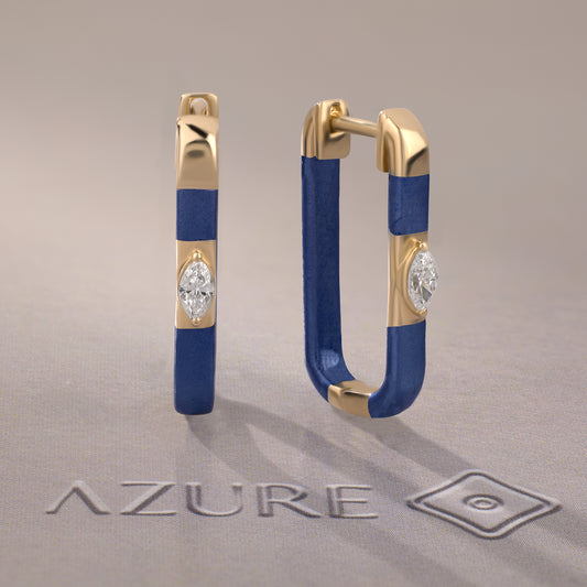 Blue Enamel Marquise Diamond Earrings