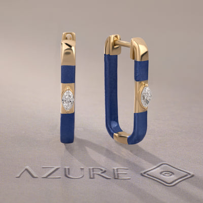 Blue Enamel Marquise Diamond Earrings
