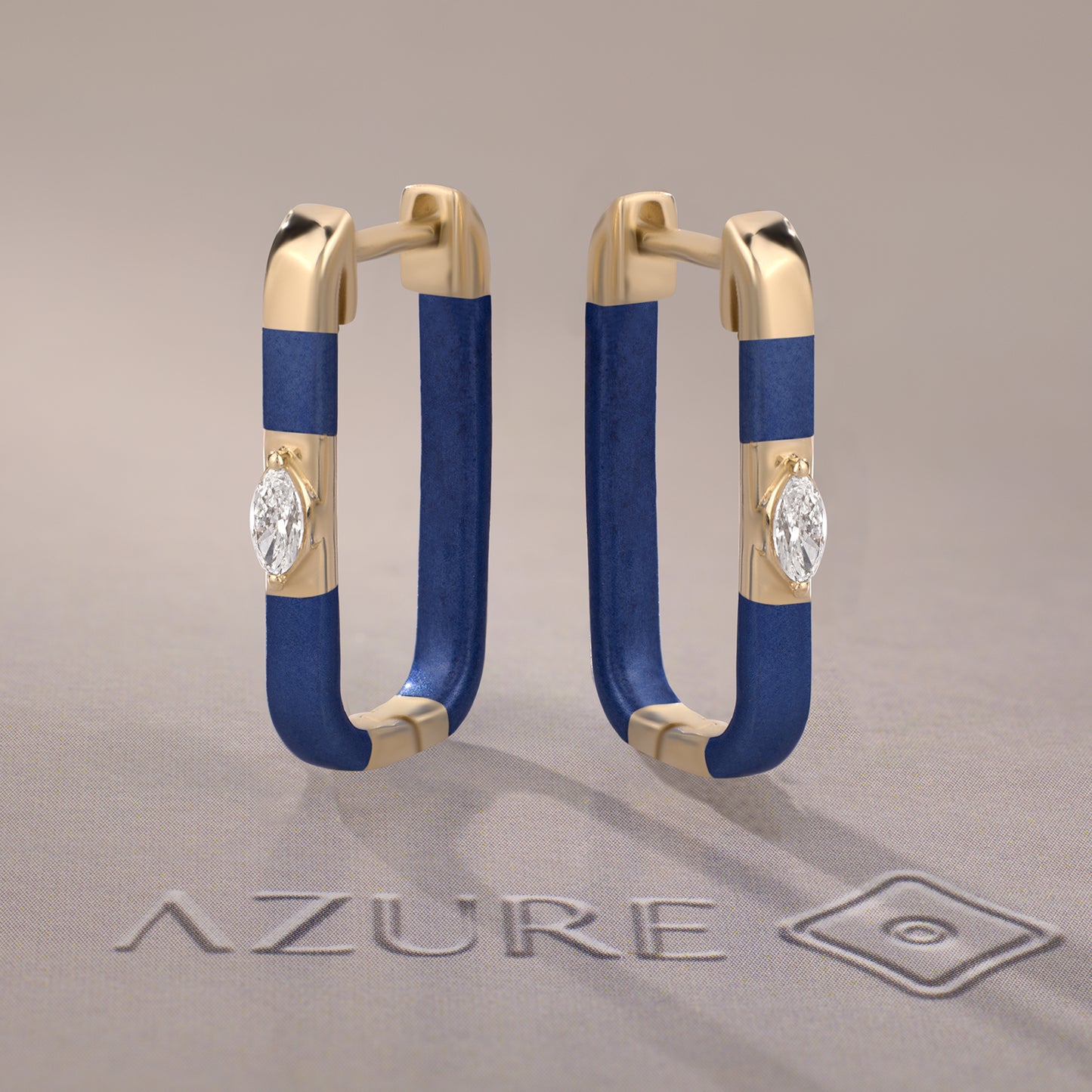 Blue Enamel Marquise Diamond Earrings