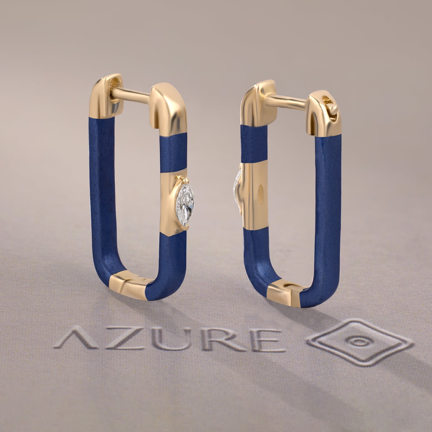 Blue Enamel Marquise Diamond Earrings