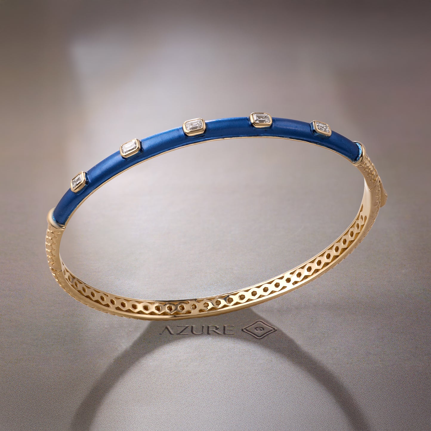 Blue Enamel Emerald-Cut Bangle