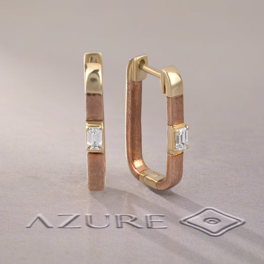 Orange Enamel Emerald-Cut Diamond Earrings