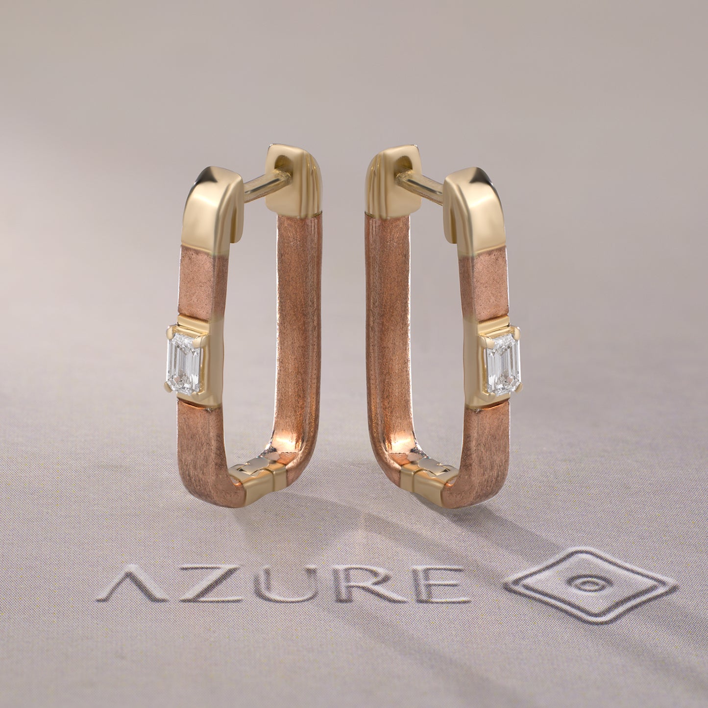 Orange Enamel Emerald-Cut Diamond Earrings