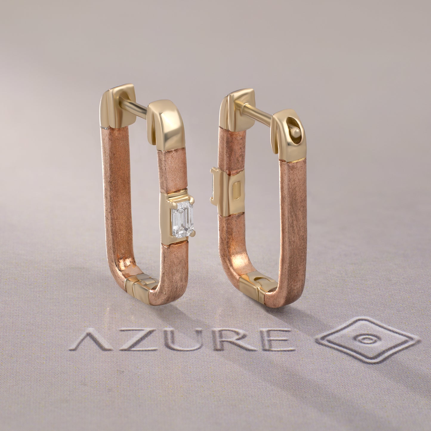 Orange Enamel Emerald-Cut Diamond Earrings