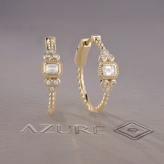 Emerald & Round Diamond Earrings