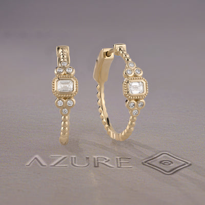 Emerald & Round Diamond Earrings