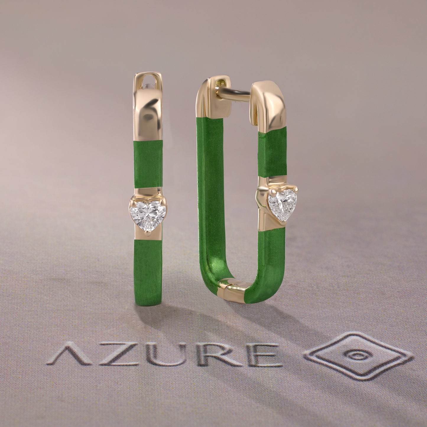 Green Enamel Heart Diamond Earrings