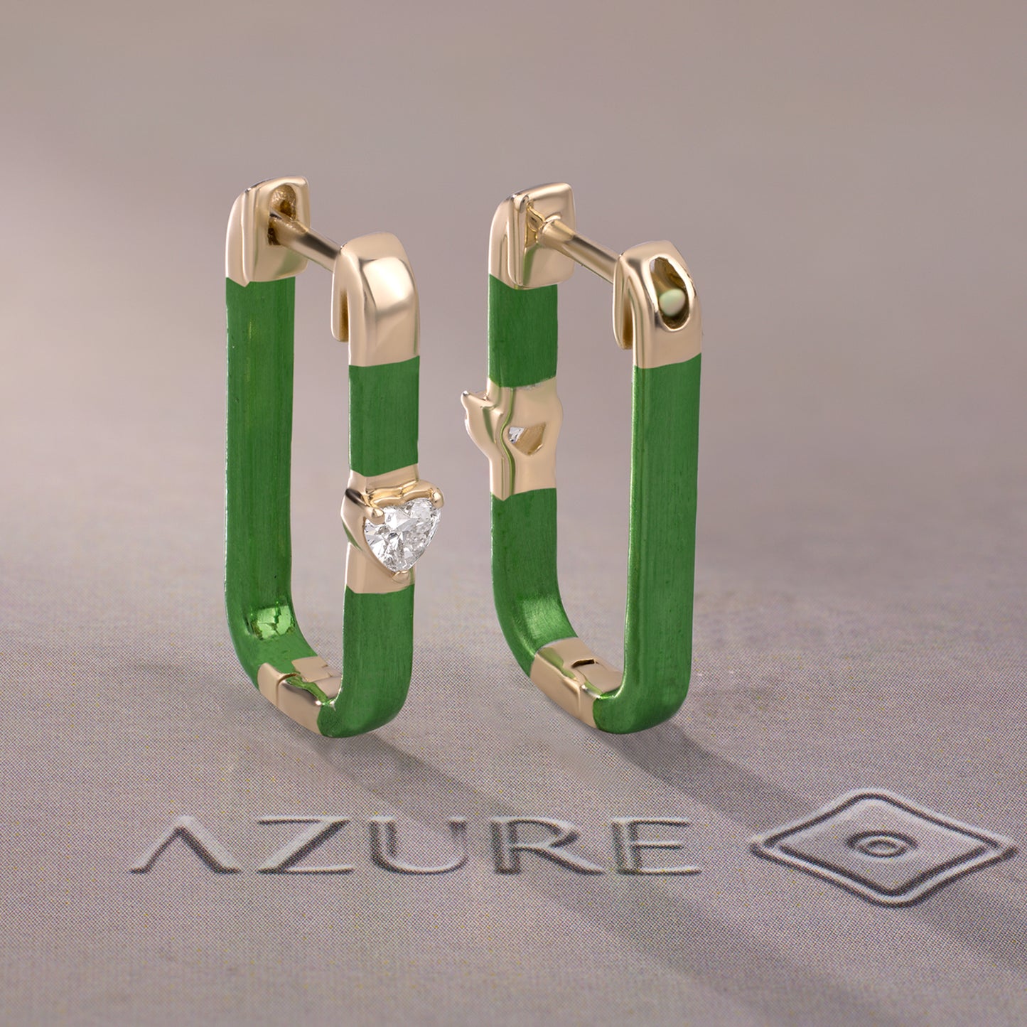 Green Enamel Heart Diamond Earrings