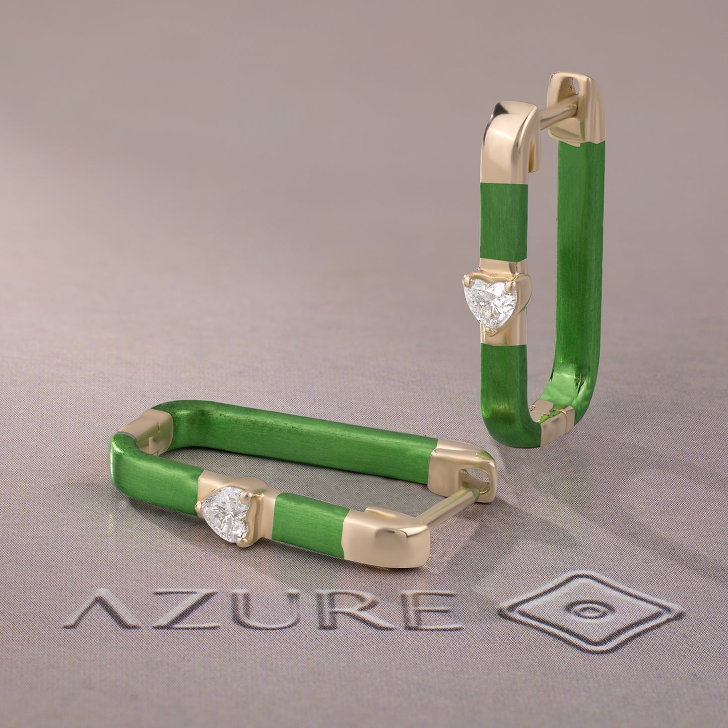 Green Enamel Heart Diamond Earrings