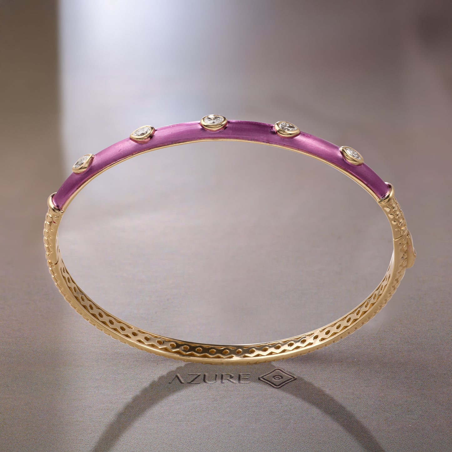 Pink Enamel Marquise, Oval And Pear Diamond Bangle