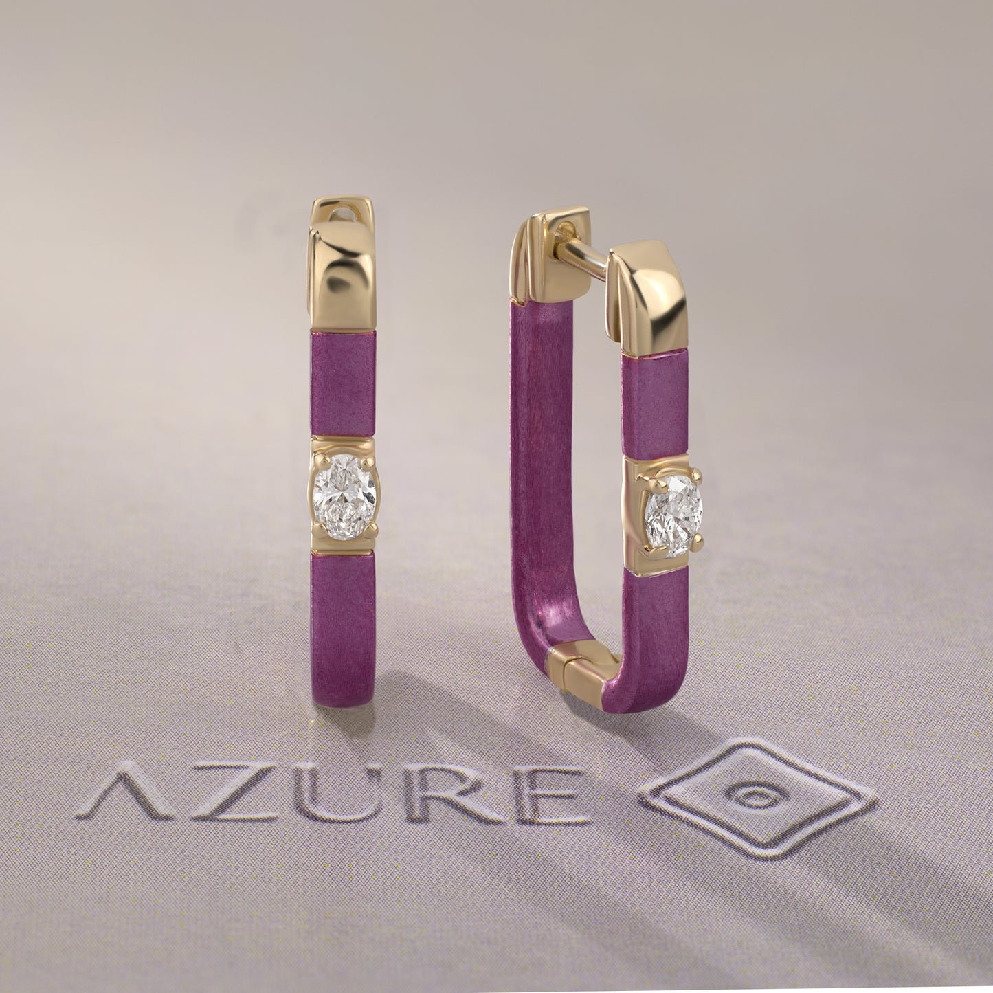 Pink Enamel Oval Diamond Earrings