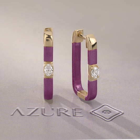 Pink Enamel Oval Diamond Earrings