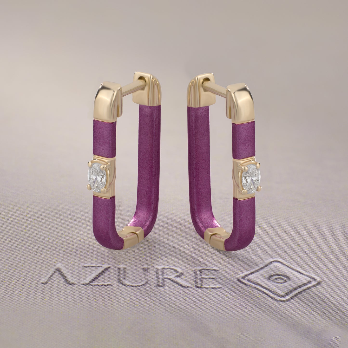 Pink Enamel Oval Diamond Earrings