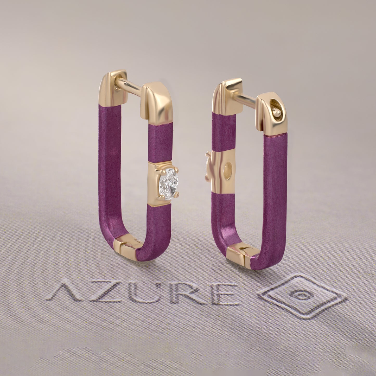 Pink Enamel Oval Diamond Earrings