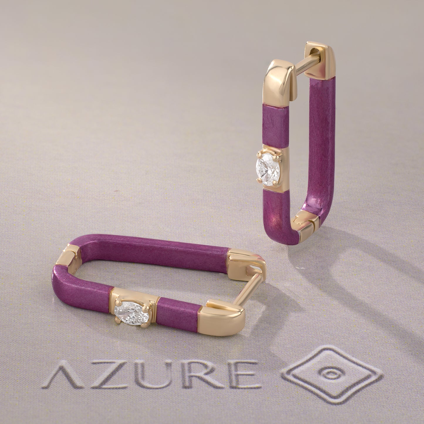 Pink Enamel Oval Diamond Earrings