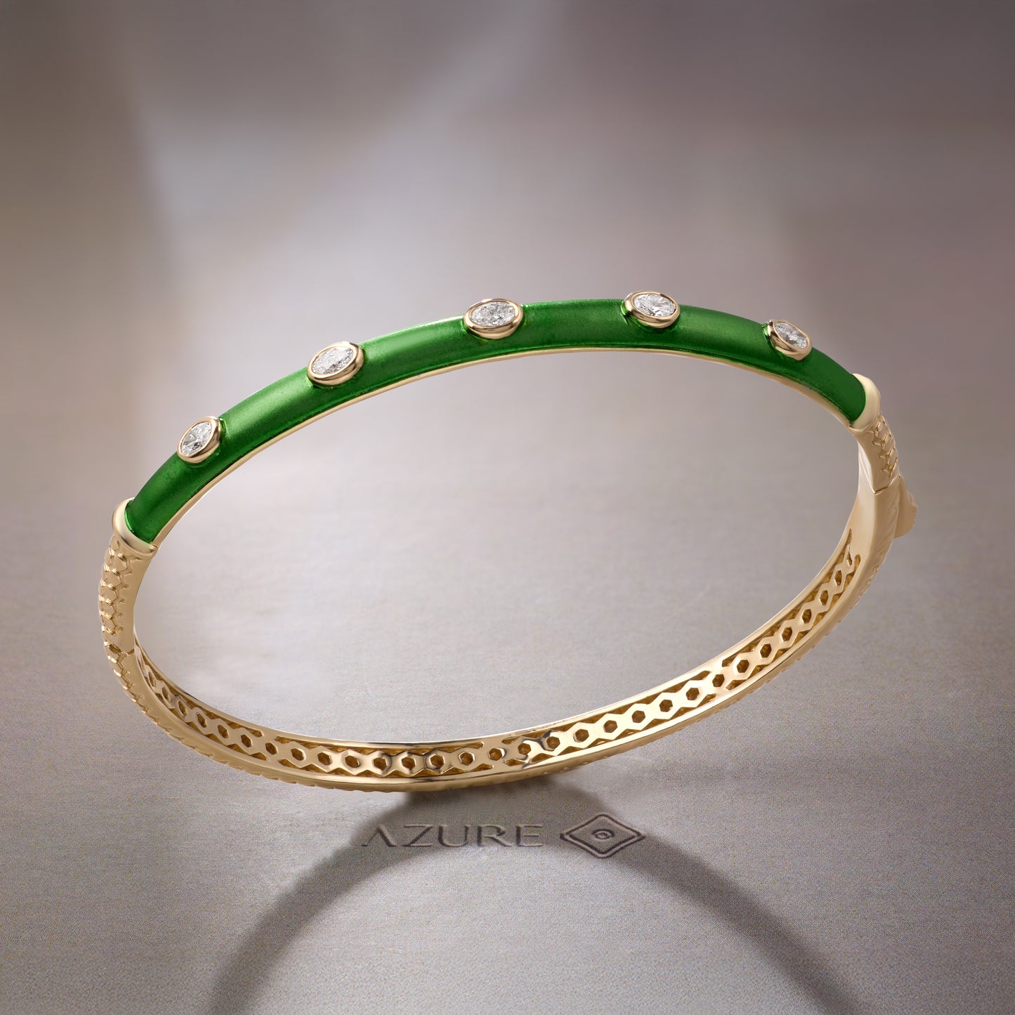 Green Enamel Oval Diamond Bangle