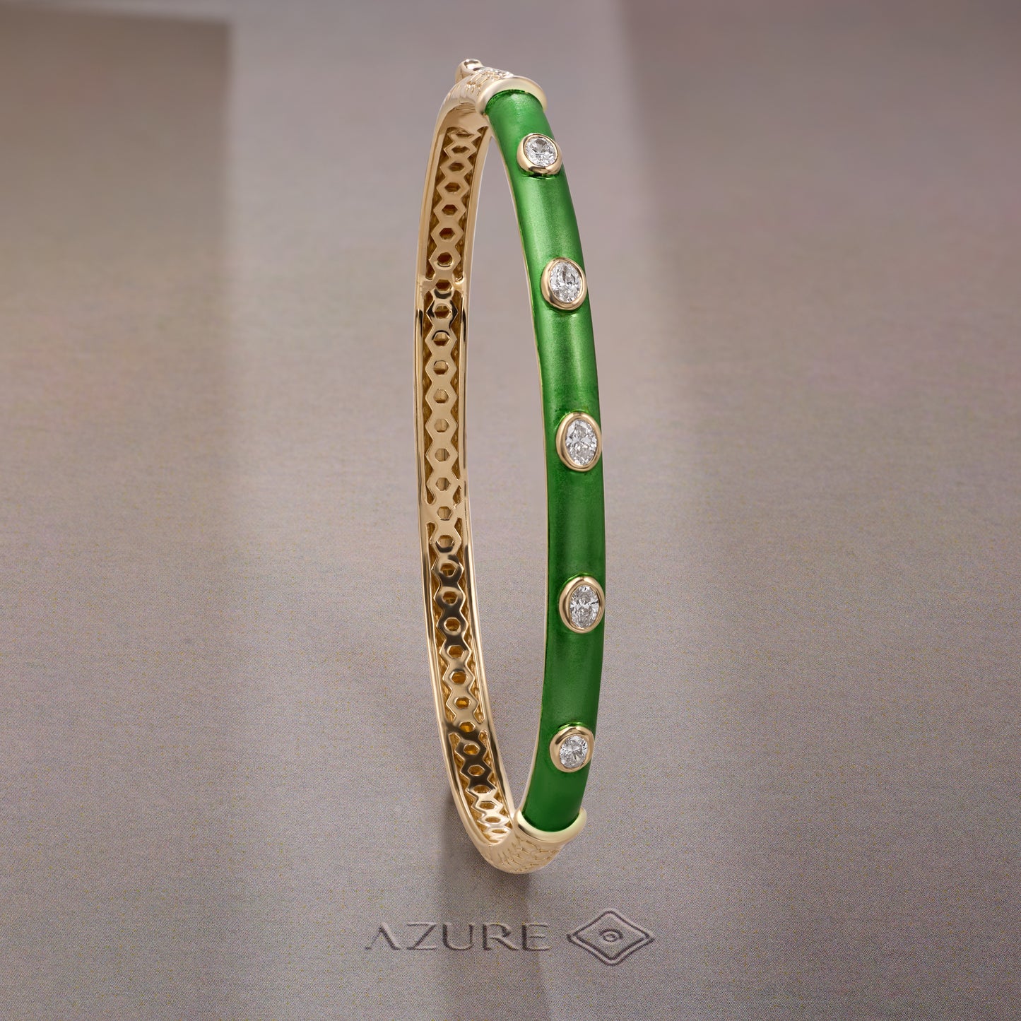 Green Enamel Oval Diamond Bangle