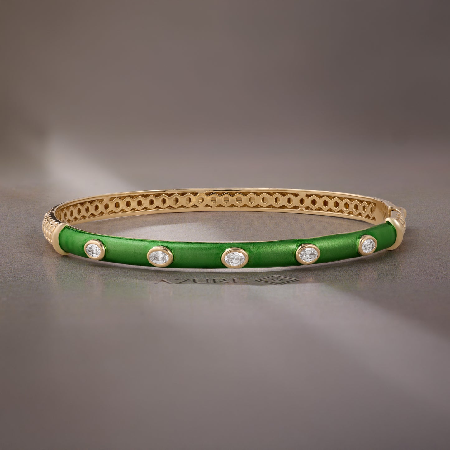 Green Enamel Oval Diamond Bangle