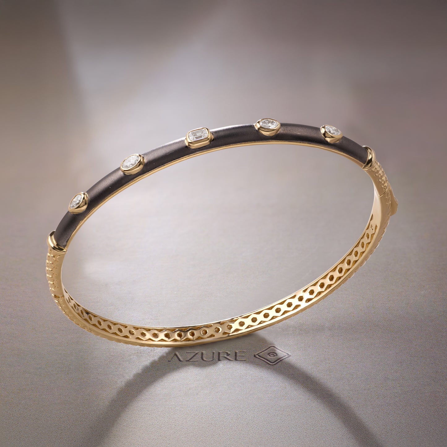 Grey Enamel Pear, Oval And Emerald Diamond Bangle