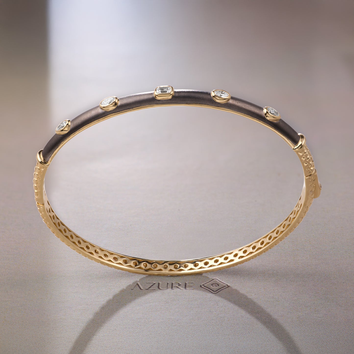 Grey Enamel Pear, Oval And Emerald Diamond Bangle