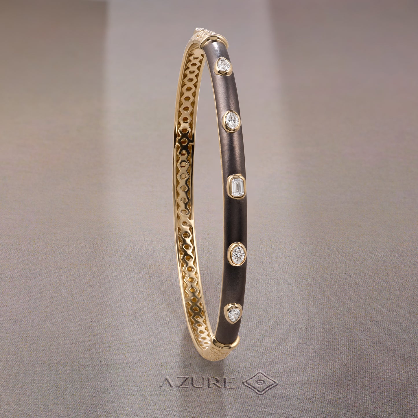 Grey Enamel Pear, Oval And Emerald Diamond Bangle